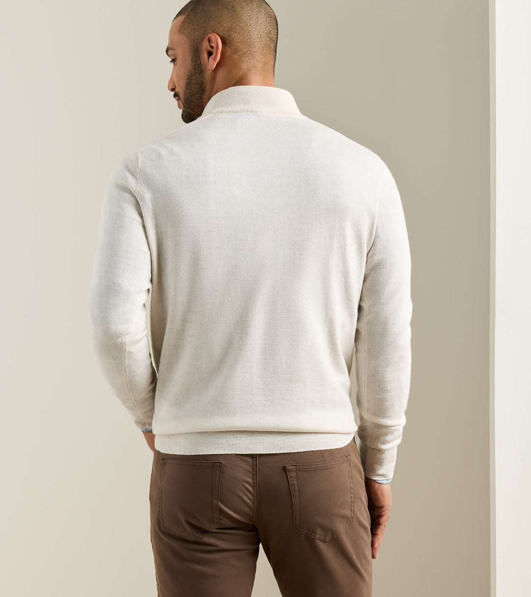 Peter Millar Autumn Crest Suede Trim Quarter-Zip: Ivory