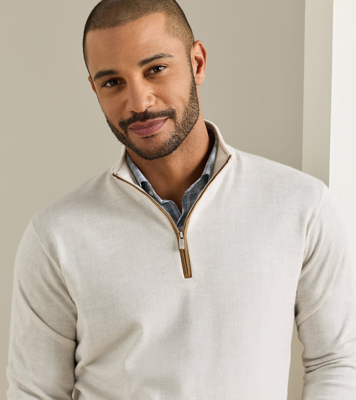 Peter Millar Autumn Crest Suede Trim Quarter-Zip: Ivory