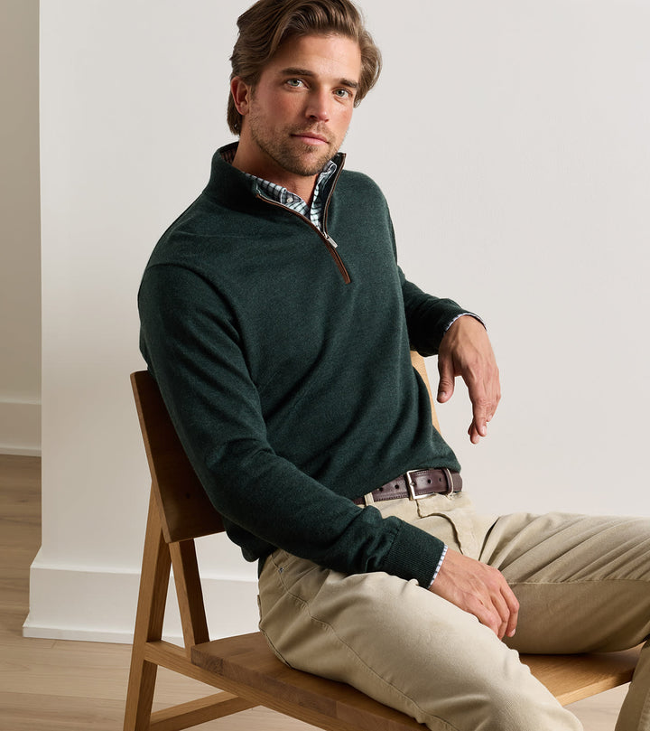 Peter Millar Autumn Crest Suede Trim Quarter-Zip: Pine Brook