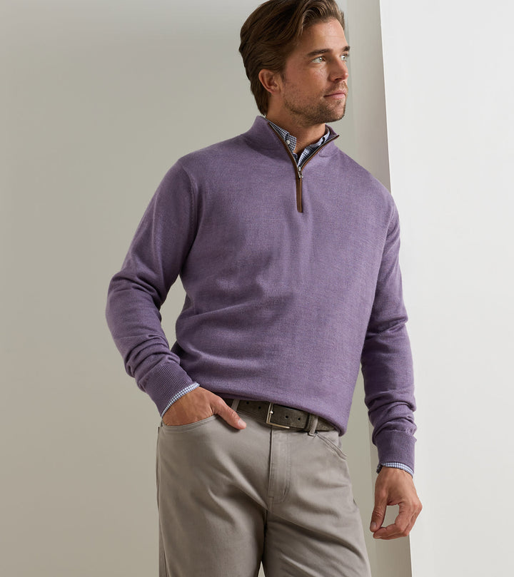 Peter Millar Autumn Crest Suede Trim Quarter-Zip: Purple Fig