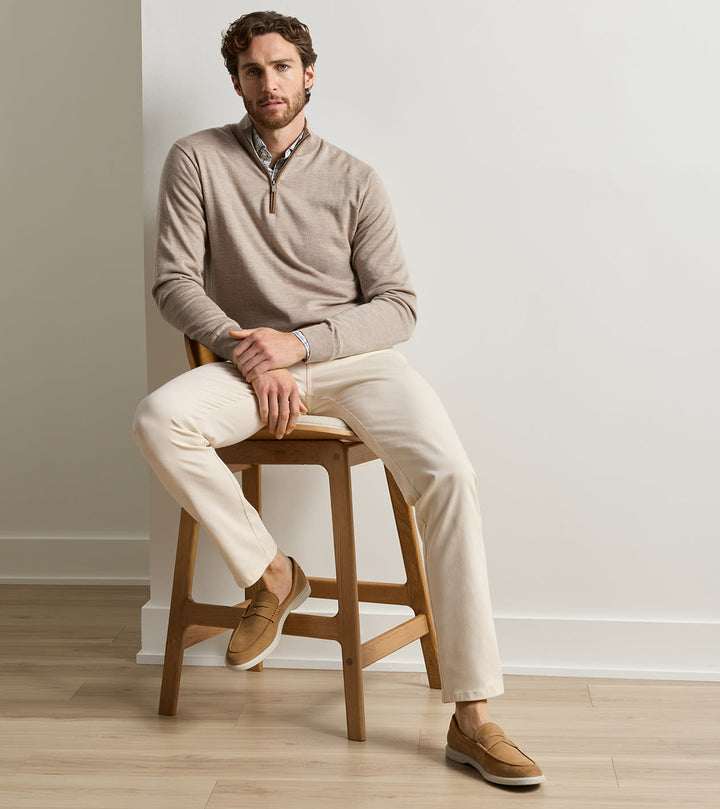 Peter Millar Autumn Crest Suede Trim Quarter-Zip: Stone