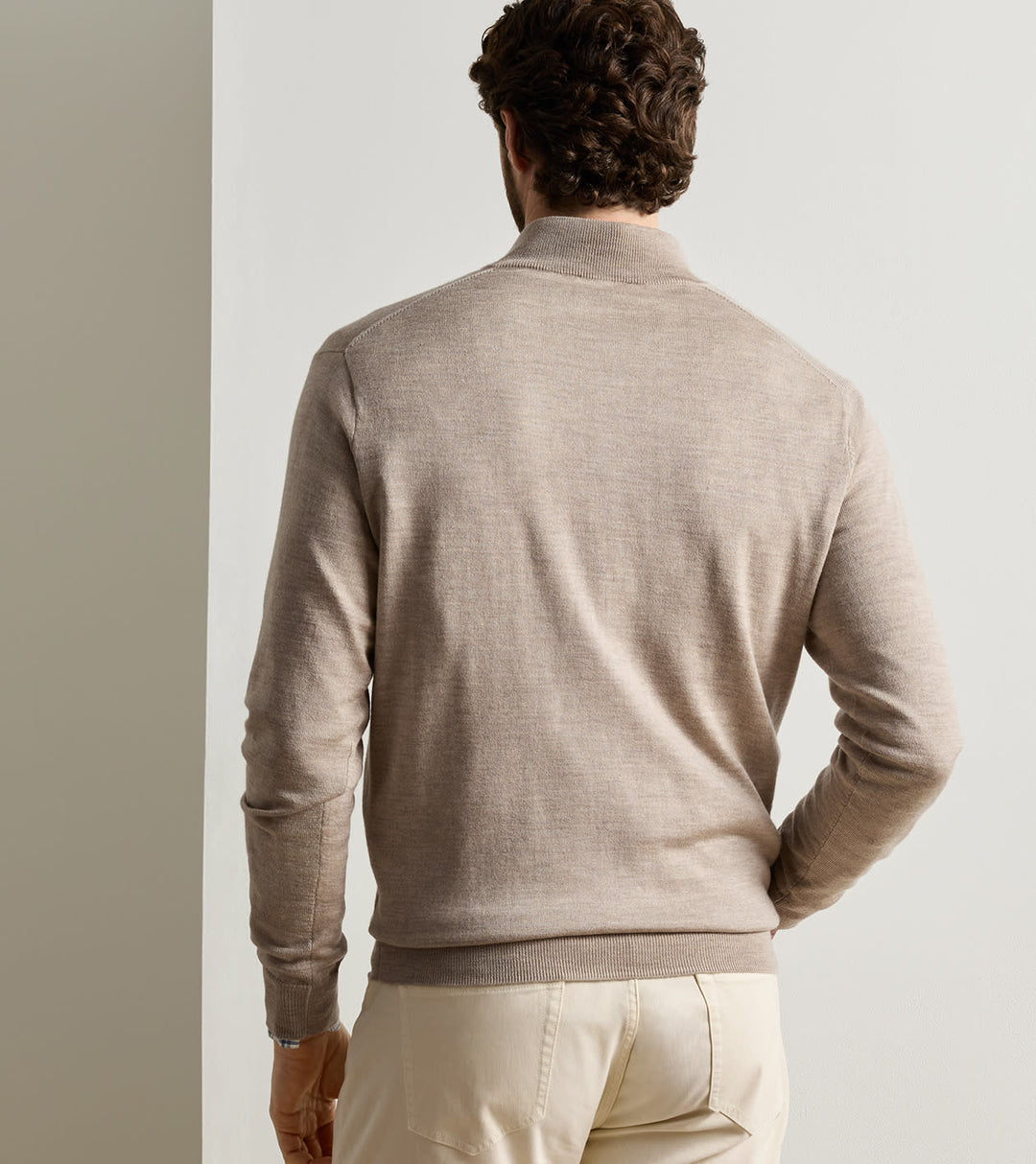 Peter Millar Autumn Crest Suede Trim Quarter-Zip: Stone