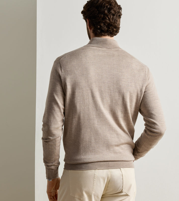 Peter Millar Autumn Crest Suede Trim Quarter-Zip: Stone