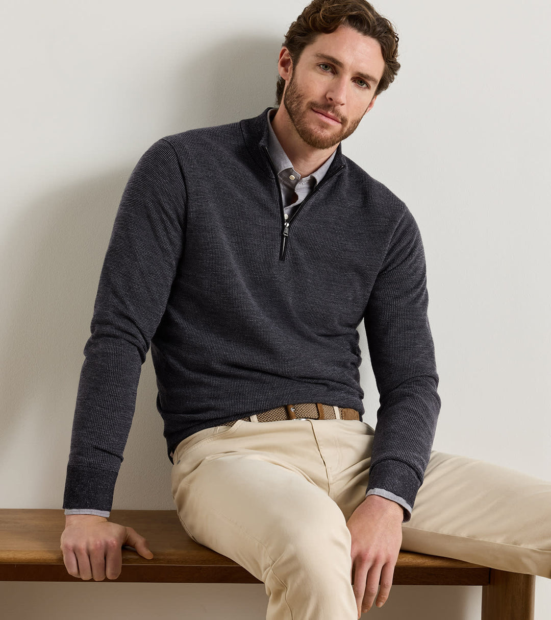 Peter Millar Blair Birdseye Quarter-Zip Sweater: Charcoal