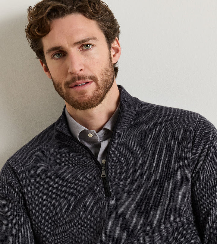 Peter Millar Blair Birdseye Quarter-Zip Sweater: Charcoal