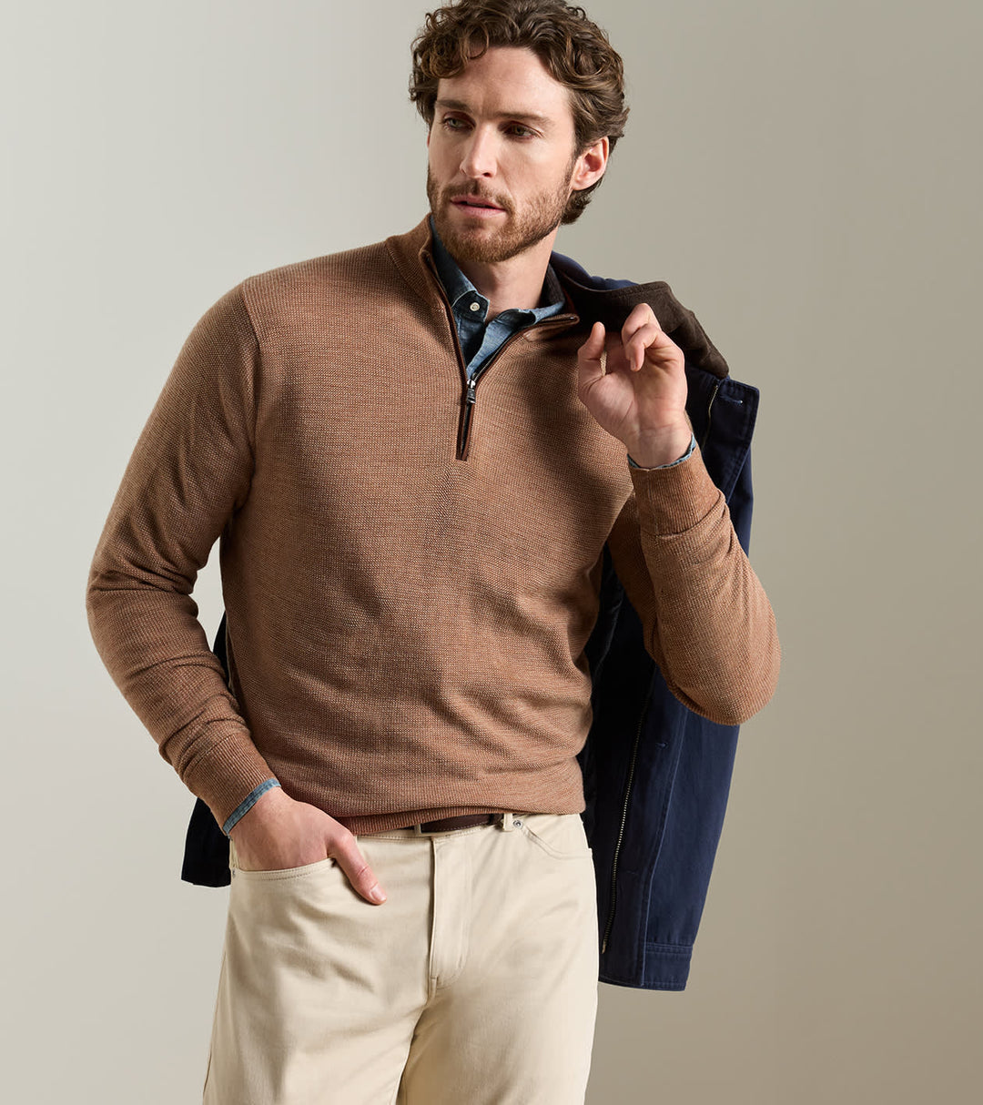 Peter Millar Blair Birdseye Quarter-Zip Sweater: Dark Amber
