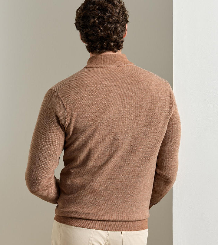 Peter Millar Blair Birdseye Quarter-Zip Sweater: Dark Amber