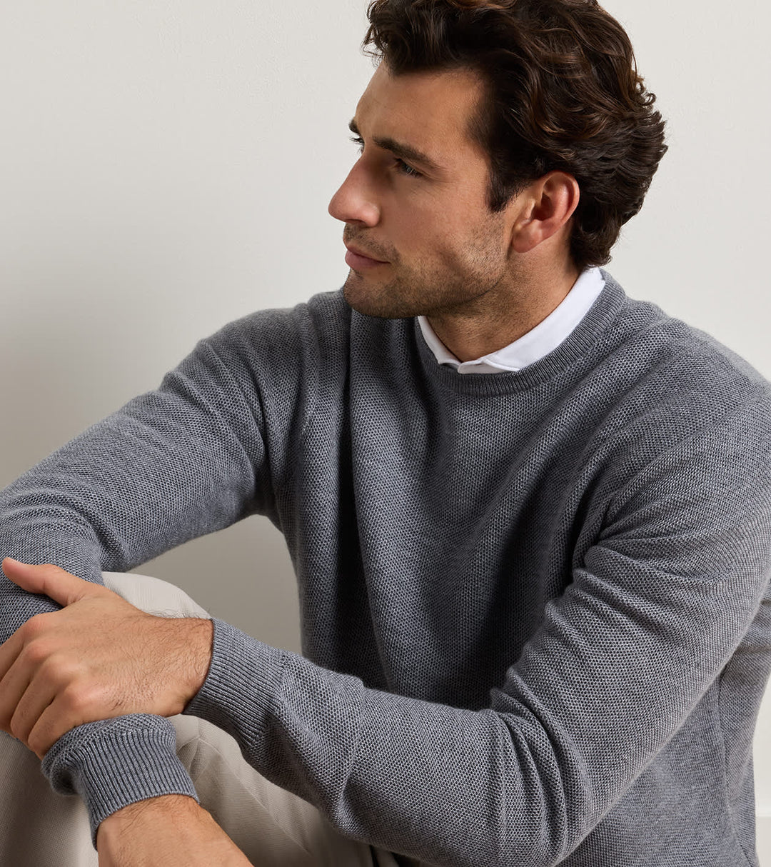 Peter Millar Autumn Crest Honeycomb Crewneck Sweater: Oslo Grey