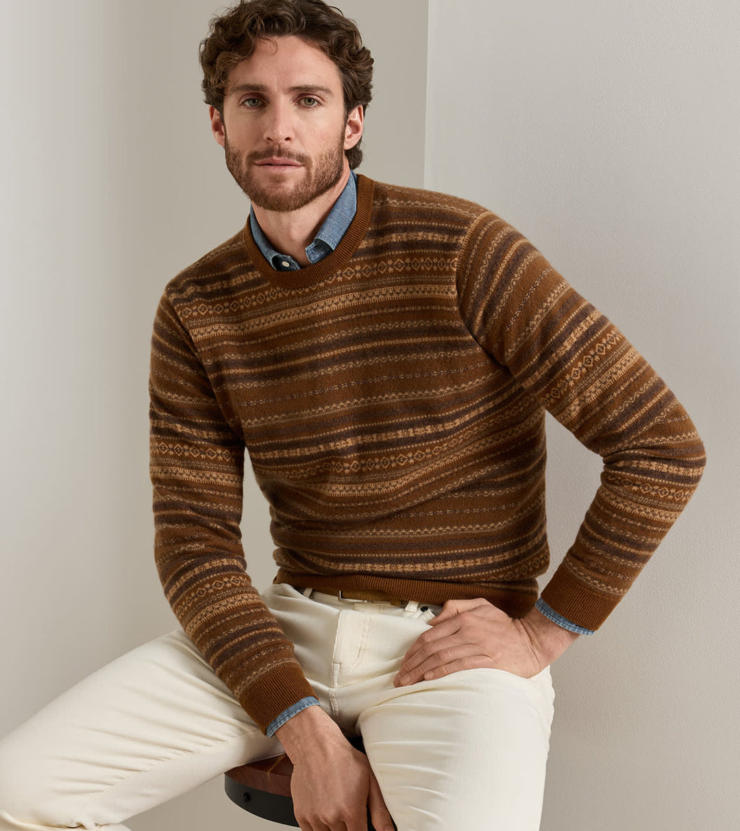 Peter Millar Saddle Fairisle Crewneck Sweater: Dark Amber