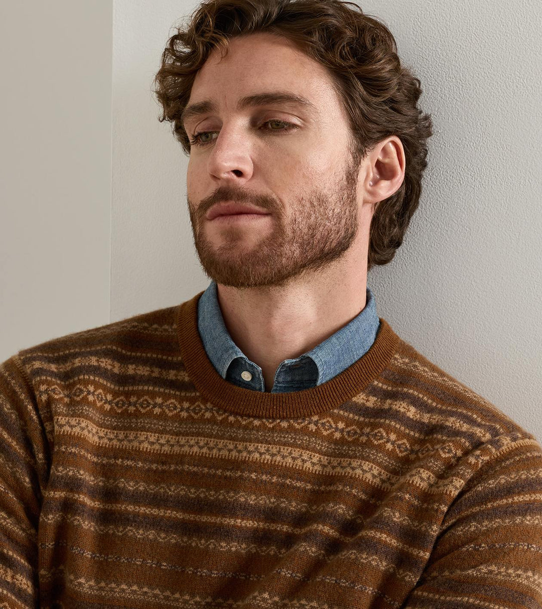 Peter Millar Saddle Fairisle Crewneck Sweater: Dark Amber