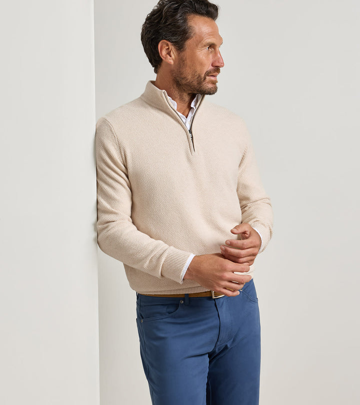 Peter Millar Crescent Texture Quarter Zip Sweater: Sandstone