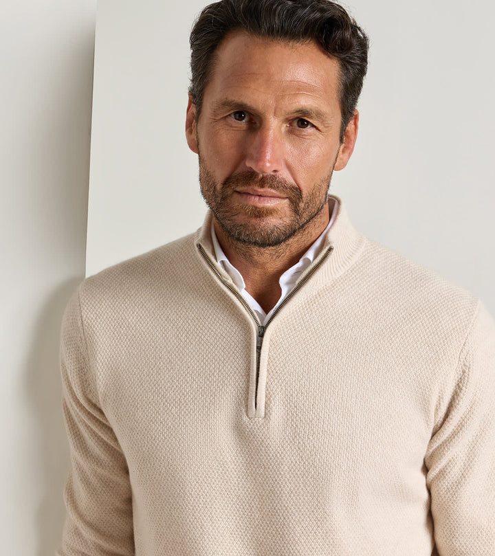 Peter Millar Crescent Texture Quarter Zip Sweater: Sandstone