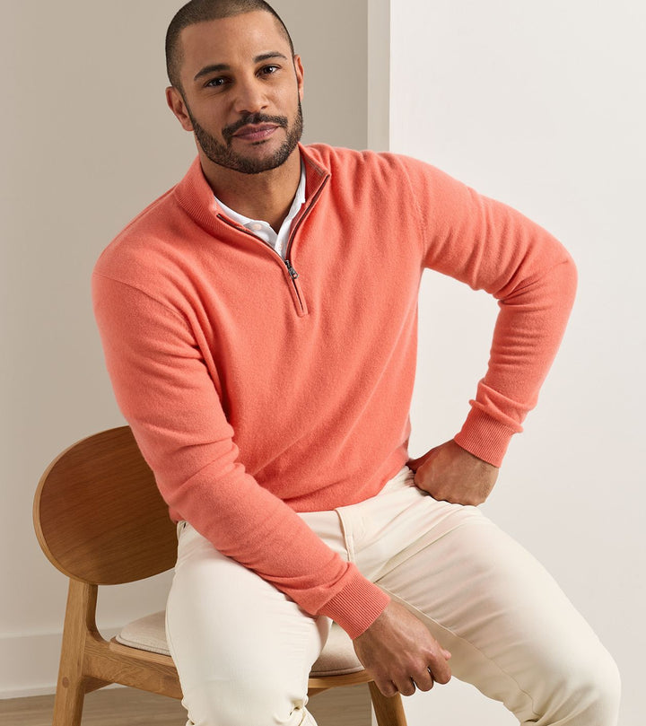Peter Millar 25th Anniversary Cashmere Quarter-Zip Sweater: Coral
