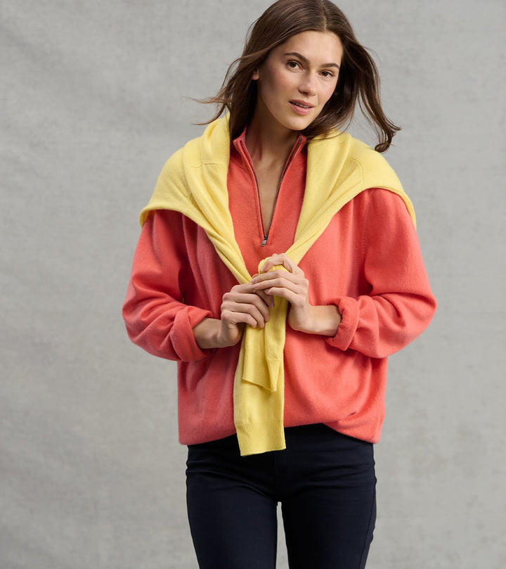 Peter Millar 25th Anniversary Cashmere Quarter-Zip Sweater: Coral