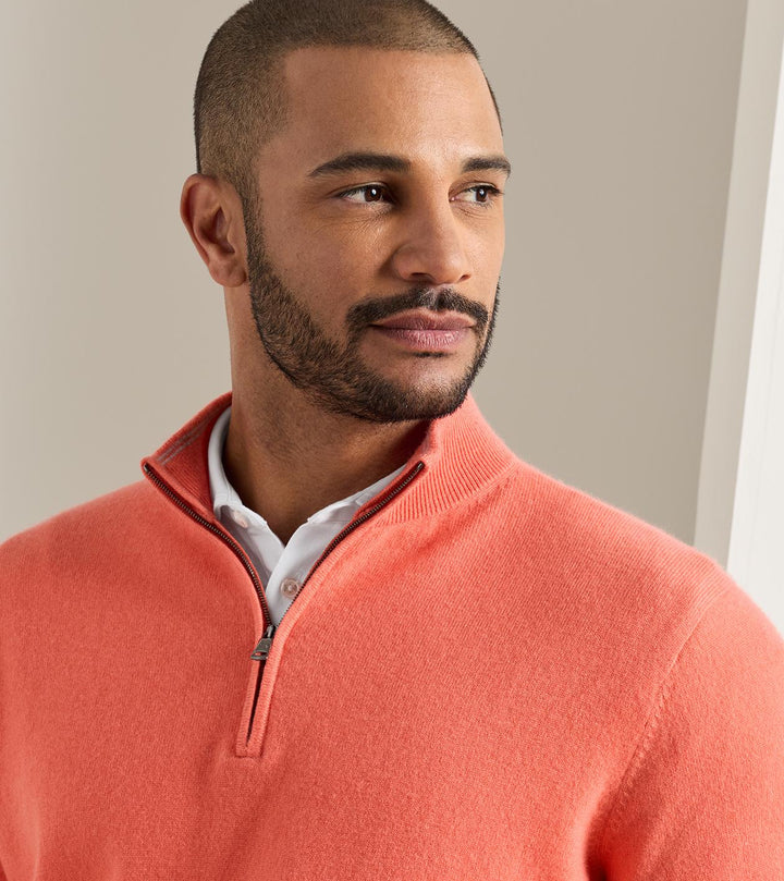 Peter Millar 25th Anniversary Cashmere Quarter-Zip Sweater: Coral