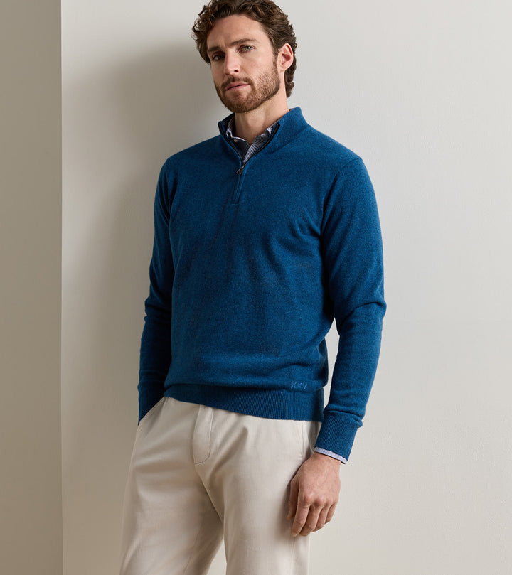 Peter Millar 25th Anniversary Cashmere Quarter-Zip Sweater: Ocean Blue