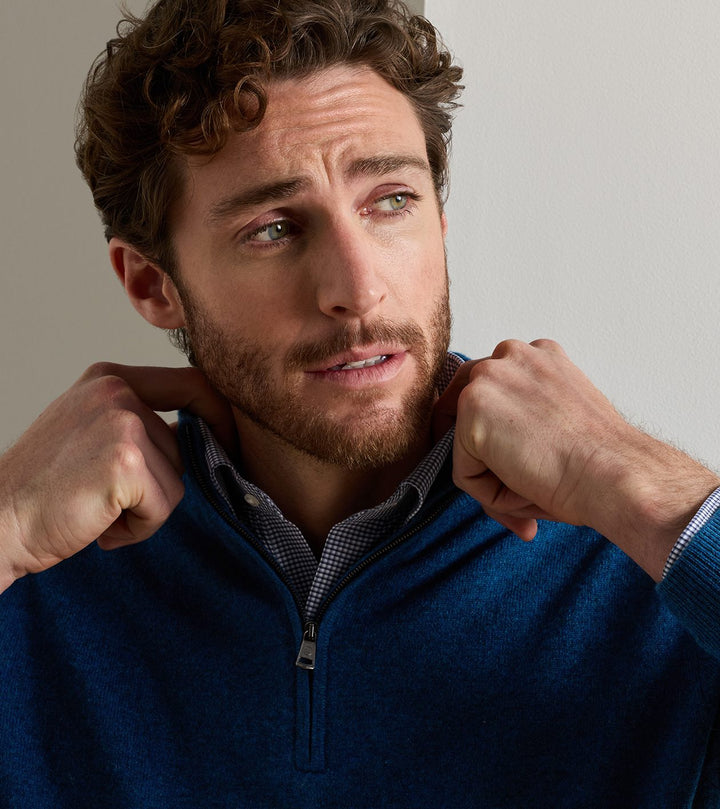Peter Millar 25th Anniversary Cashmere Quarter-Zip Sweater: Ocean Blue