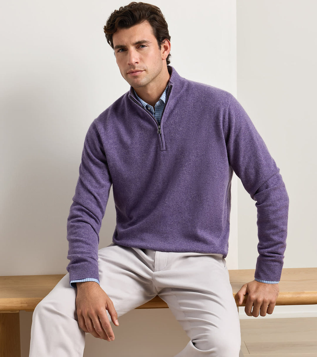 Peter Millar 25th Anniversary Cashmere Quarter-Zip Sweater: Purple Fig