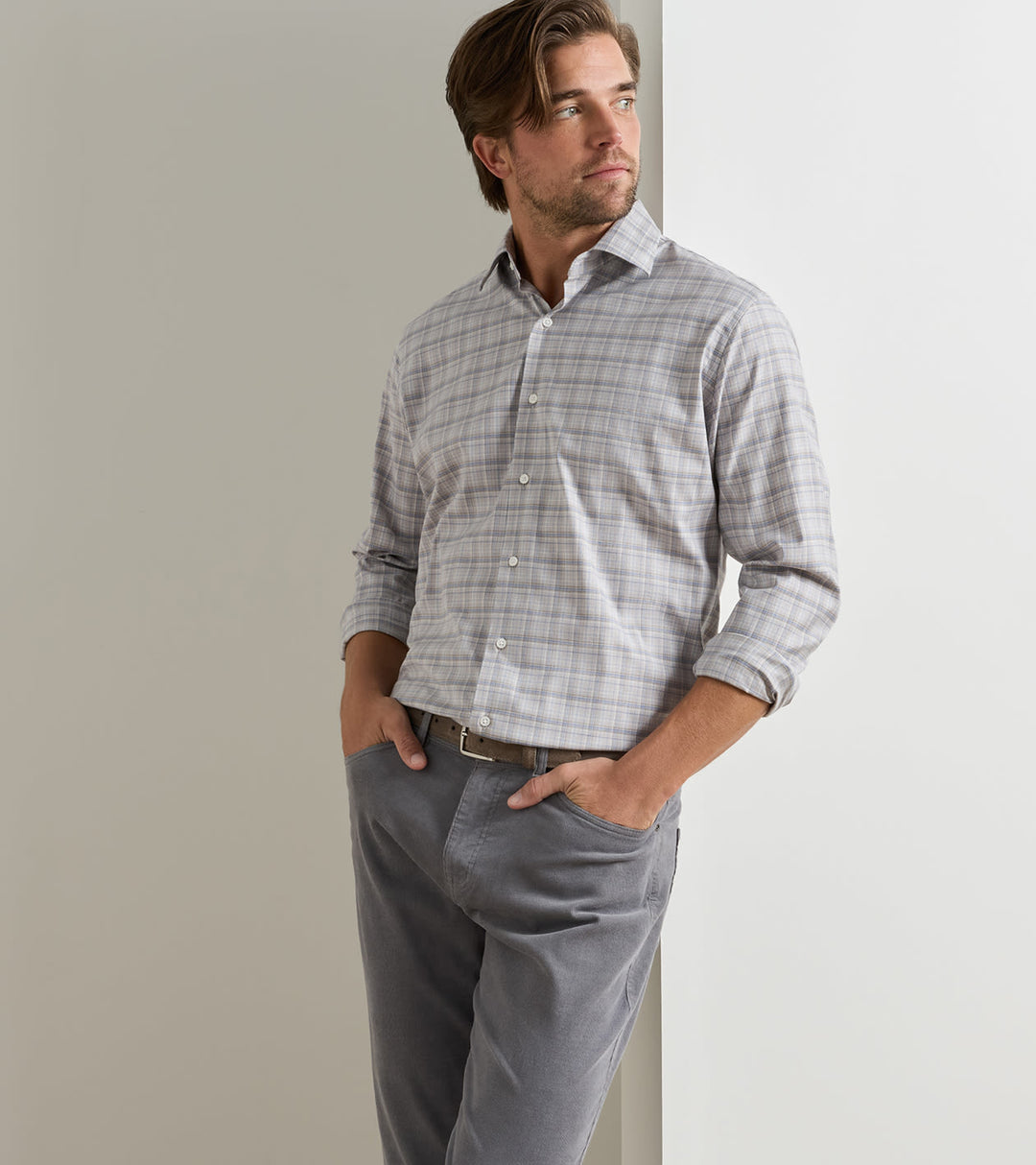 Peter Millar Griffin Crown Soft Twill Sport Shirt: Battleship Grey