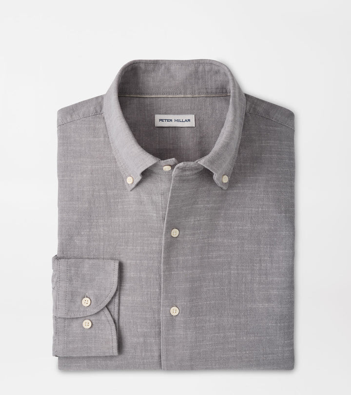 Peter Millar Devonport Chambray Cotton-Stretch Sport Shirt: Gale Grey