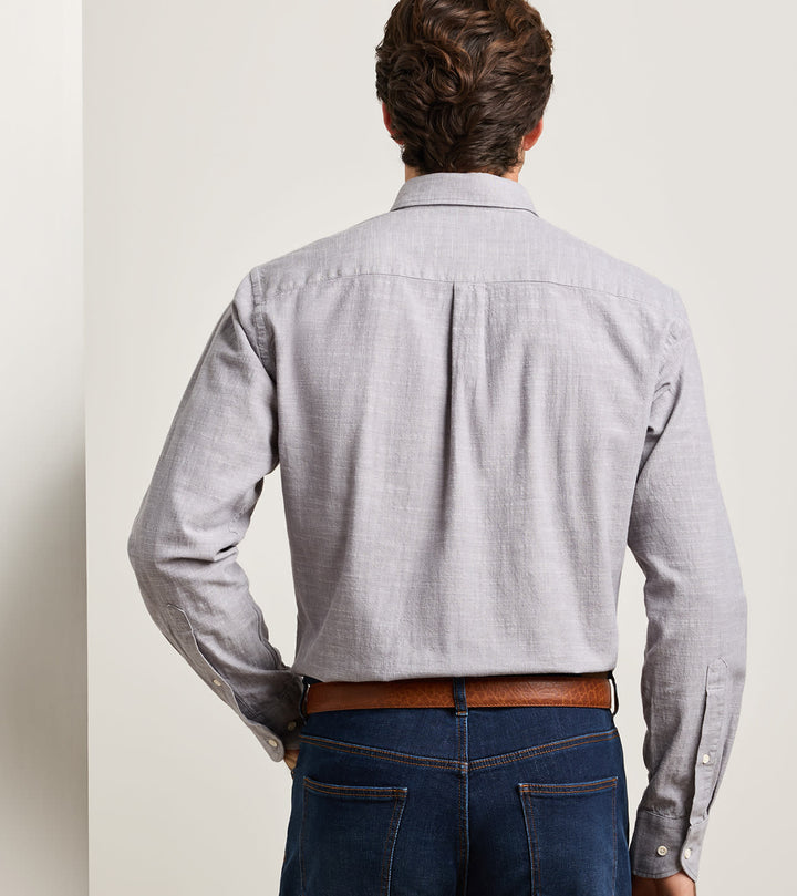 Peter Millar Devonport Chambray Cotton-Stretch Sport Shirt: Gale Grey