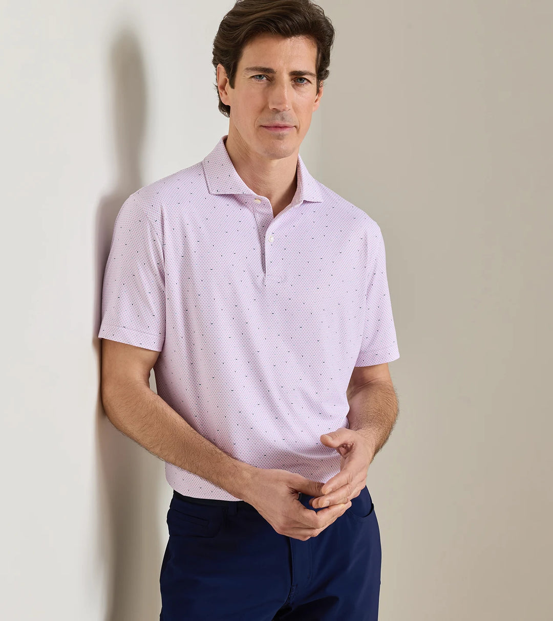 Peter Millar Crown Crafted Endives Performance Jersey Polo: White / Soft Orchid