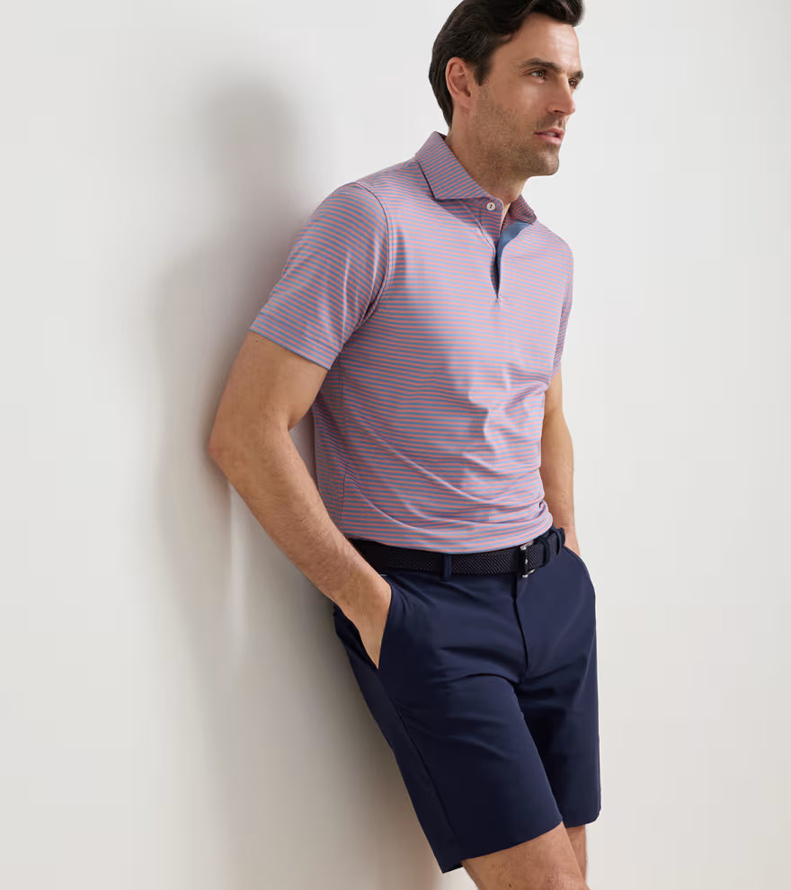 Peter Millar Crown Crafted Verse Performance Mesh Polo: Windy Blue / Melrose Pink