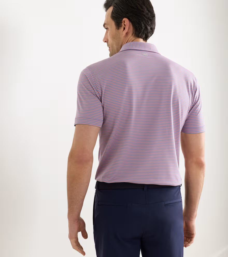 Peter Millar Crown Crafted Verse Performance Mesh Polo: Windy Blue / Melrose Pink