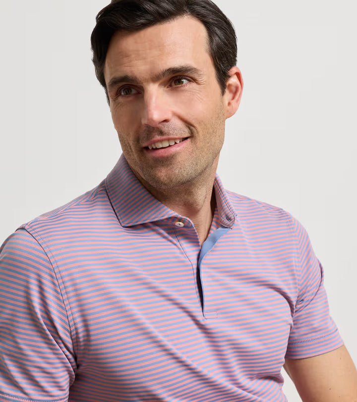 Peter Millar Crown Crafted Verse Performance Mesh Polo: Windy Blue / Melrose Pink