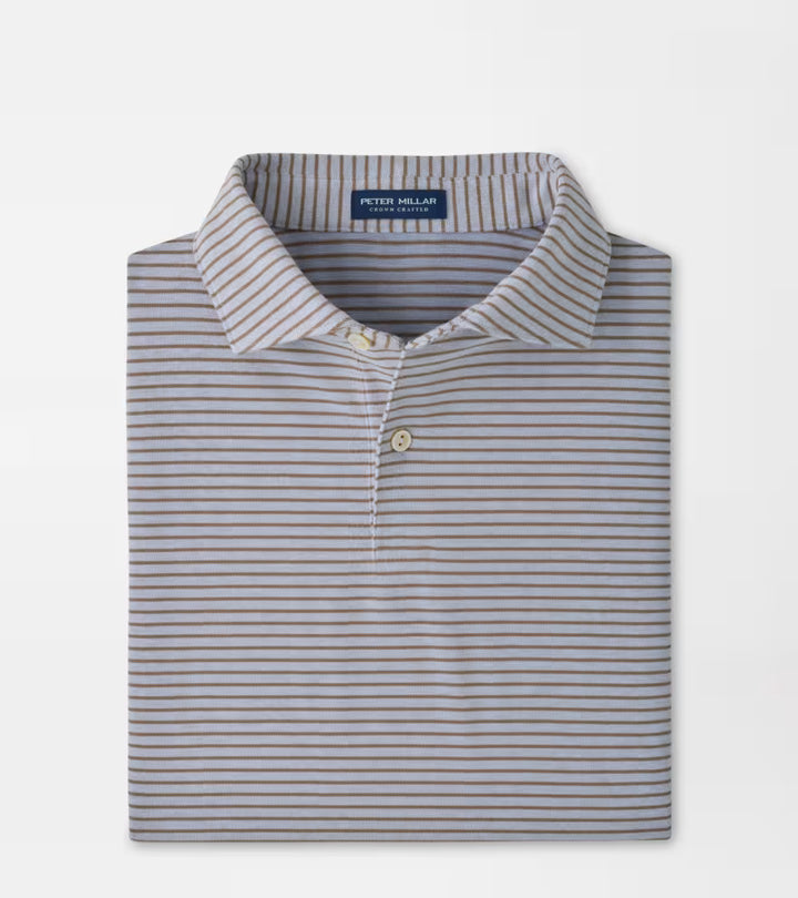 Peter Millar Crown Crafted Albatross Stripe Cotton-Blend Piqué Polo: Windy Blue / Light Mocha