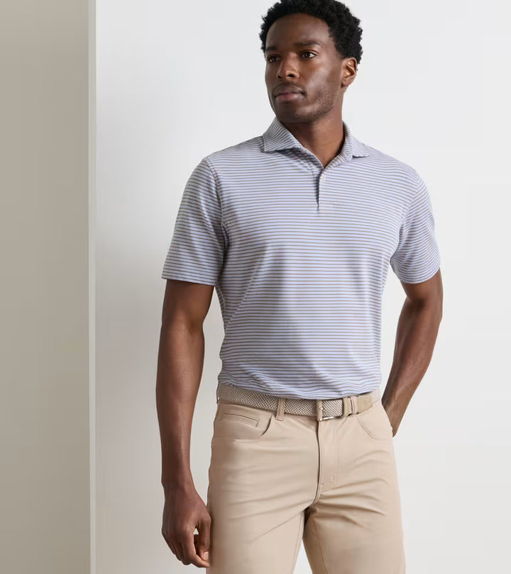 Peter Millar Crown Crafted Albatross Stripe Cotton-Blend Piqué Polo: Windy Blue / Light Mocha