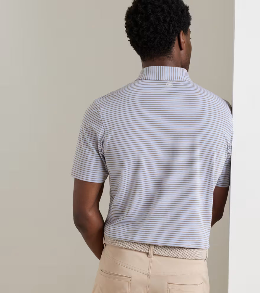 Peter Millar Crown Crafted Albatross Stripe Cotton-Blend Piqué Polo: Windy Blue / Light Mocha
