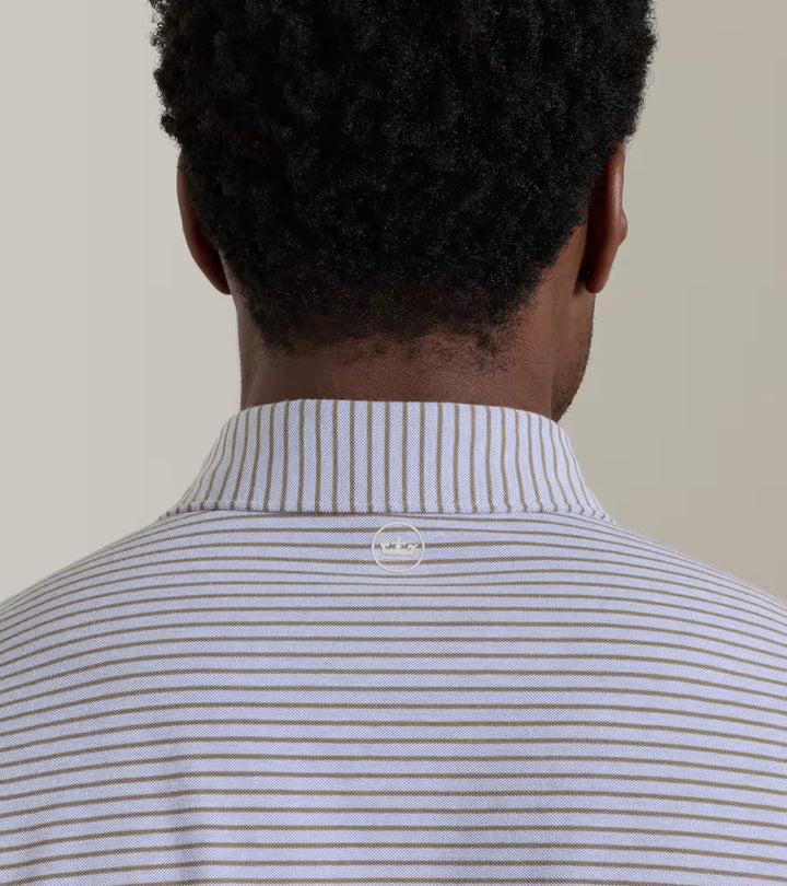 Peter Millar Crown Crafted Albatross Stripe Cotton-Blend Piqué Polo: Windy Blue / Light Mocha