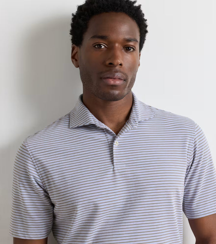 Peter Millar Crown Crafted Albatross Stripe Cotton-Blend Piqué Polo: Windy Blue / Light Mocha