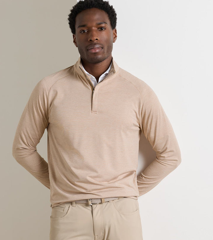 Peter Millar Stealth Stripe Performance Quarter-Zip: Light Nutmeg