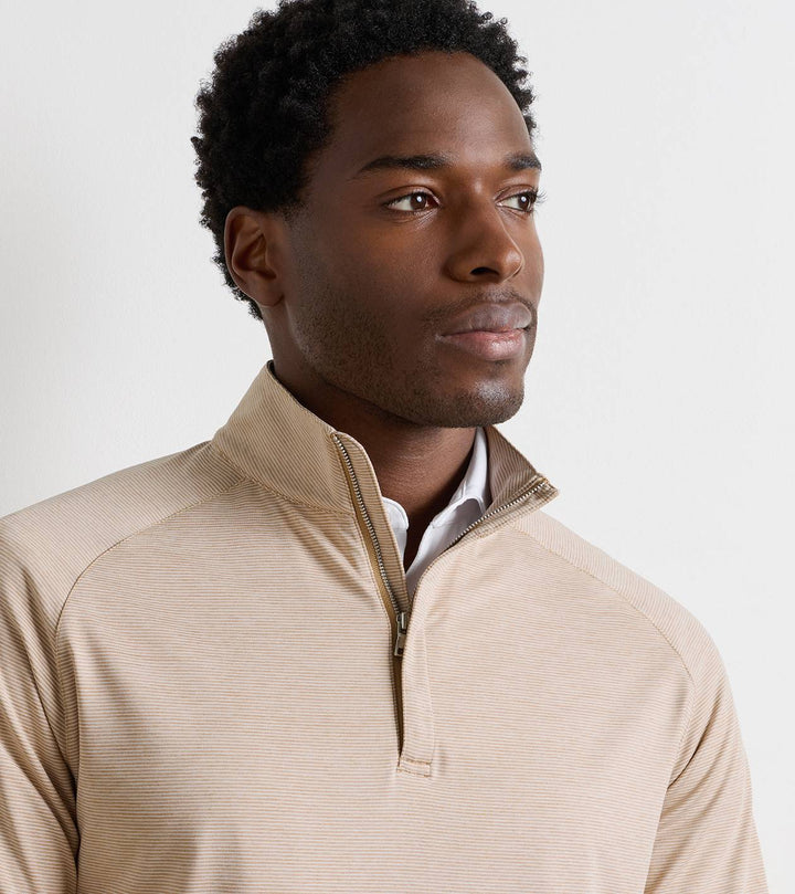 Peter Millar Stealth Stripe Performance Quarter-Zip: Light Nutmeg