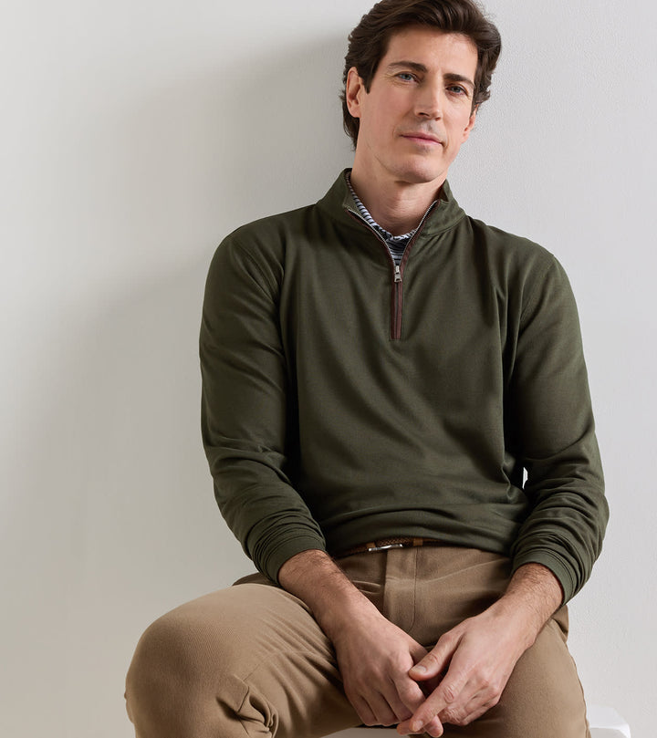 Peter Millar Albatross Cotton-Blend Piqué Quarter-Zip: Dark Olive