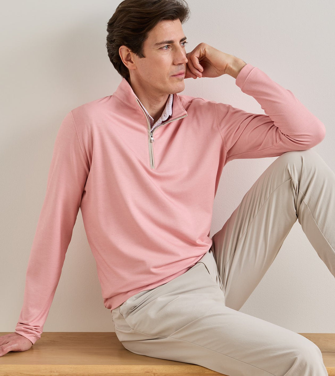 Peter Millar Albatross Cotton-Blend Piqué Quarter-Zip: Melrose Pink