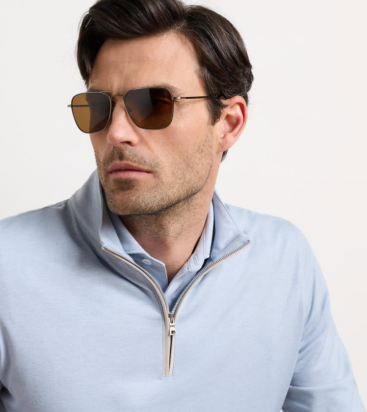 Peter Millar Albatross Cotton-Blend Piqué Quarter-Zip: Windy Blue