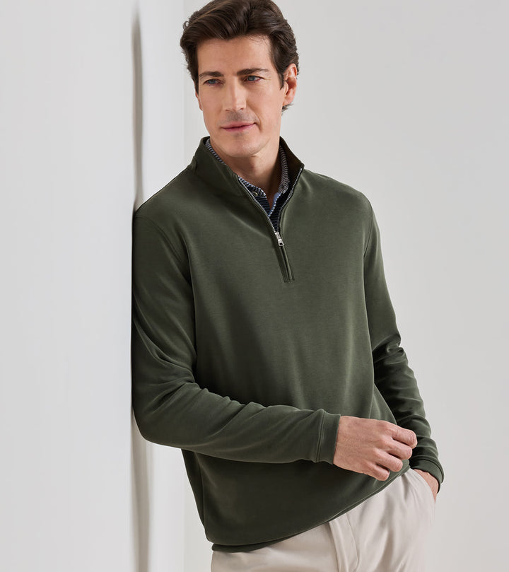 Peter Millar Soft Suede Performance Quarter-Zip: Dark Olive