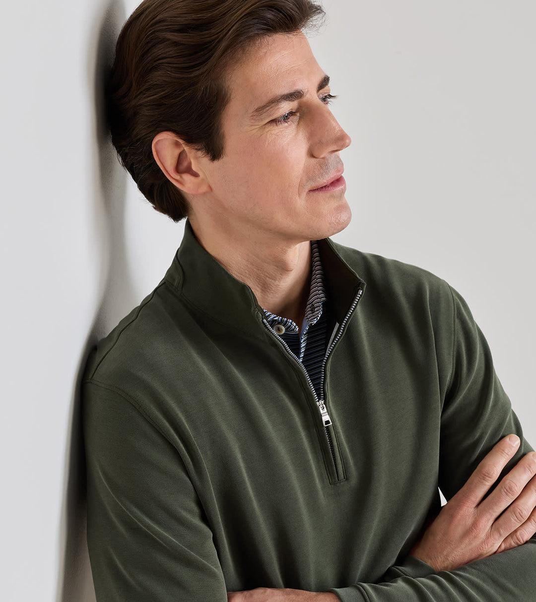 Peter Millar Soft Suede Performance Quarter-Zip: Dark Olive