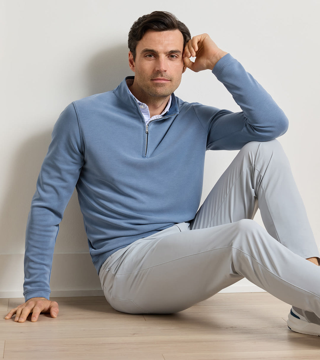 Peter Millar Soft Suede Performance Quarter-Zip: Windy Blue