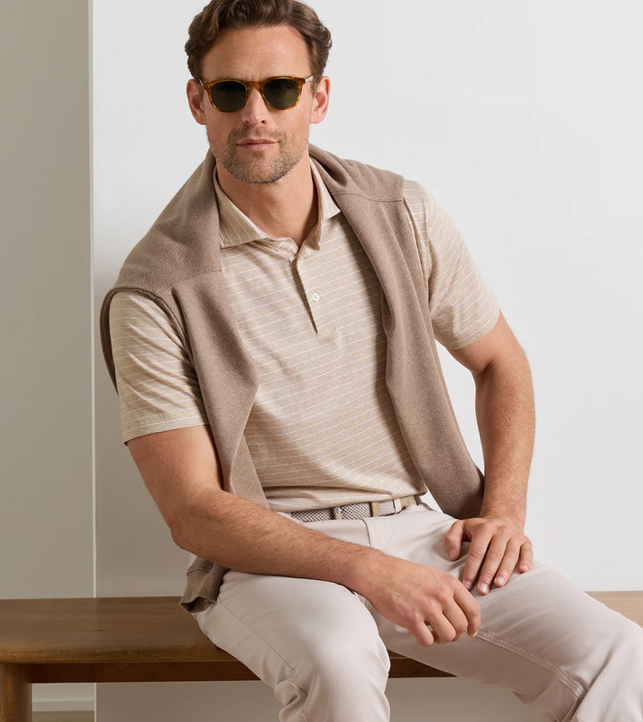 Peter Millar Excursionist Flex Striped Short-Sleeve Polo: Truffle