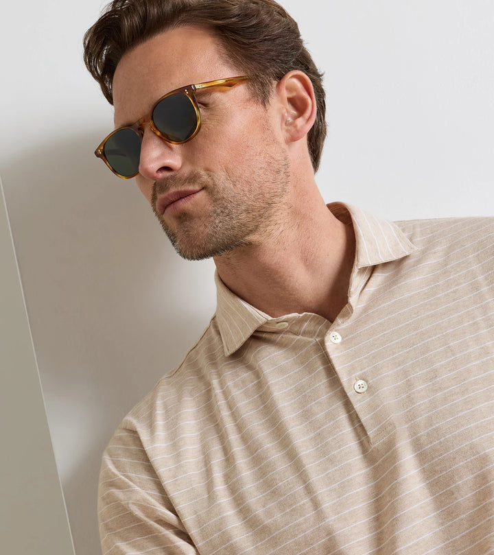 Peter Millar Excursionist Flex Striped Short-Sleeve Polo: Truffle