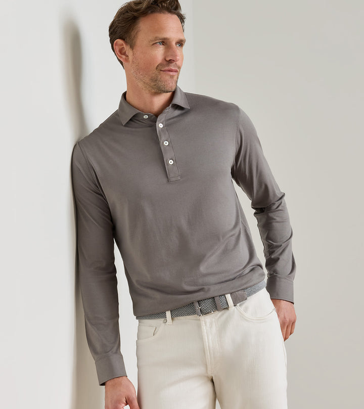 Peter Millar Ashby Silk Cotton Longsleeve Polo: Argento