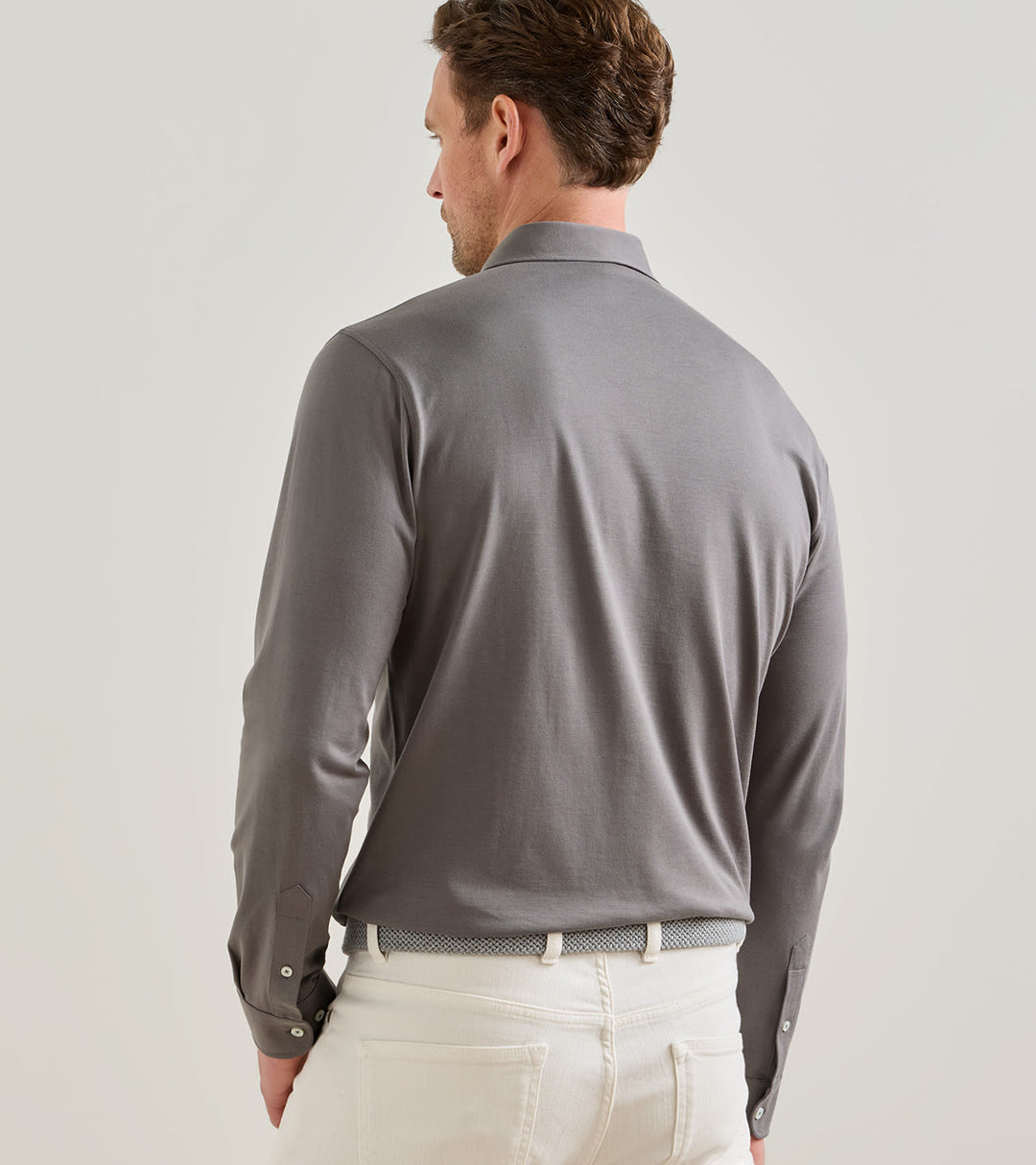 Peter Millar Ashby Silk Cotton Longsleeve Polo: Argento
