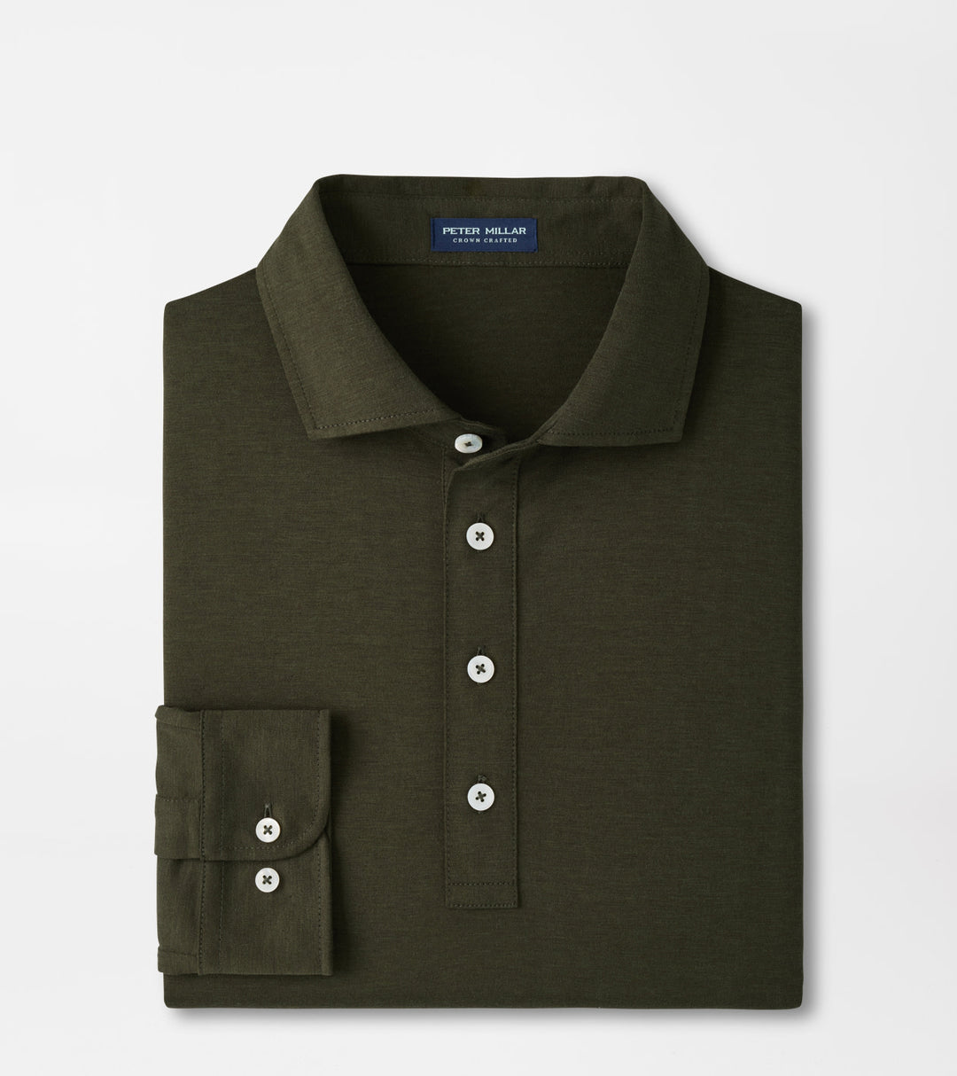 Peter Millar Ashby Silk Cotton Longsleeve Polo: Dark Olive
