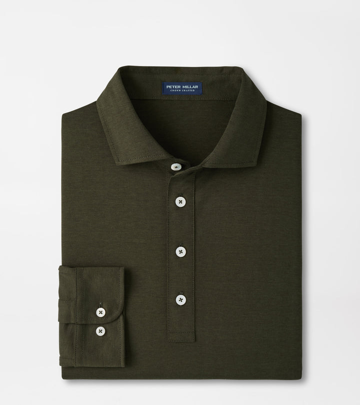 Peter Millar Ashby Silk Cotton Longsleeve Polo: Dark Olive