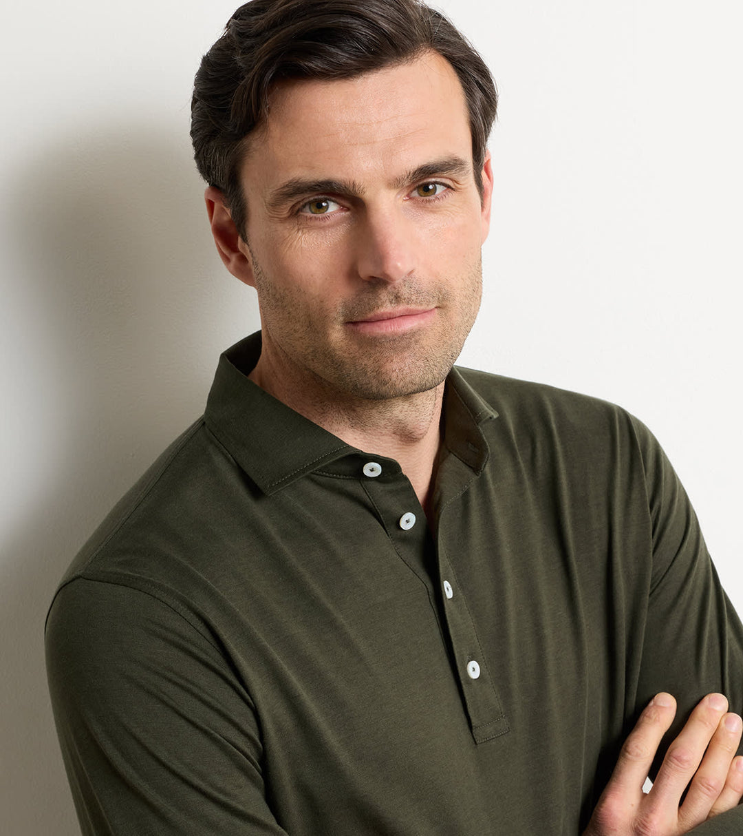 Peter Millar Ashby Silk Cotton Longsleeve Polo: Dark Olive