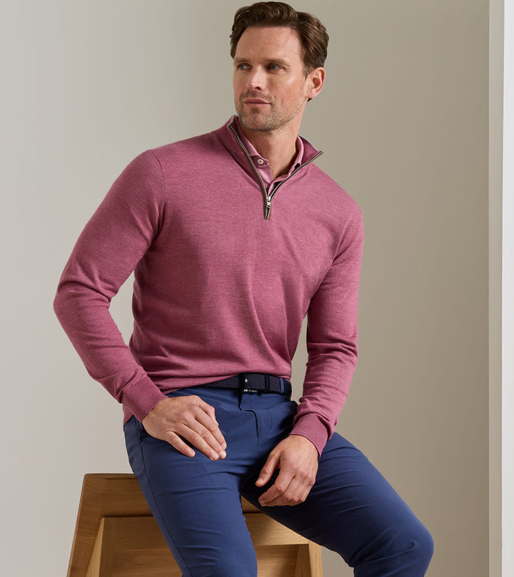 Peter Millar Excursionist Flex Quarter-Zip Sweater: Ruby Dusk